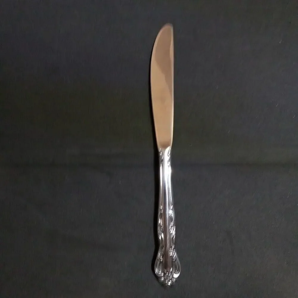 United Silver Stainless Acadia Modern Dinner Knife-Japan-Floral-Pierced-Lot of 4